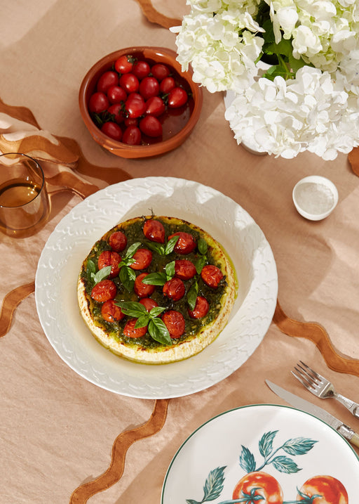 Paola Bacchia’s Baked Ricotta with Basil Pesto and Confit Cherry Tomatoes