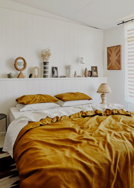 11 Sunny Bedrooms Featuring Our Turmeric Linen Sheets