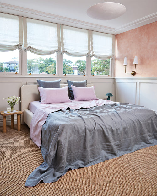 French Flax Linen Quilted Bed Cover