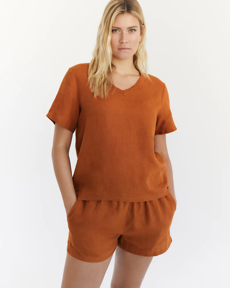 Rust 100% French Flax Linen T-Shirt