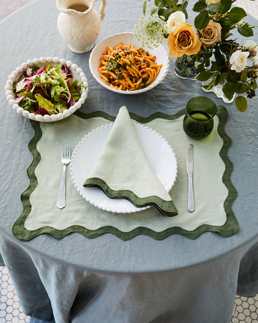 Sage & Olive 100% French Flax Linen Scalloped Placemats (Set of Four)