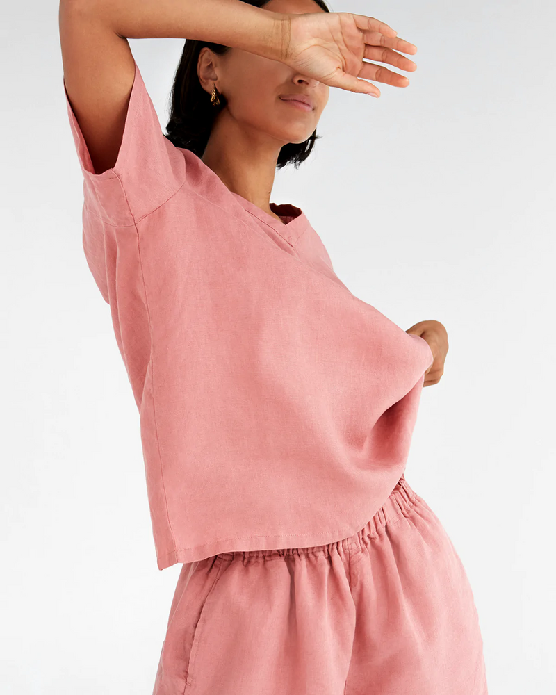Pink Clay 100% French Flax Linen T-Shirt