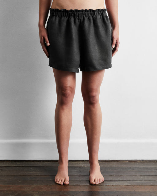 Charcoal 100% French Flax Linen Shorts