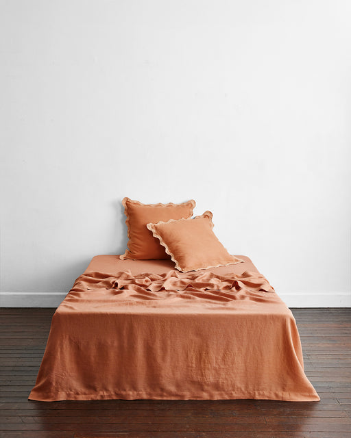 Hazelnut & Terracotta 100% French Flax Linen Scalloped European Pillowcases (Set of Two)