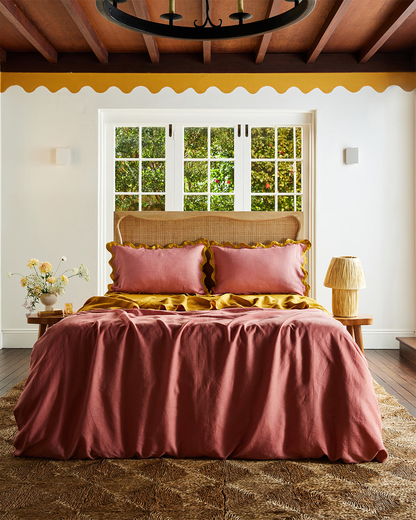 Pink Clay & Turmeric 100% French Flax Linen Scalloped Pillowcases (Set of Two)