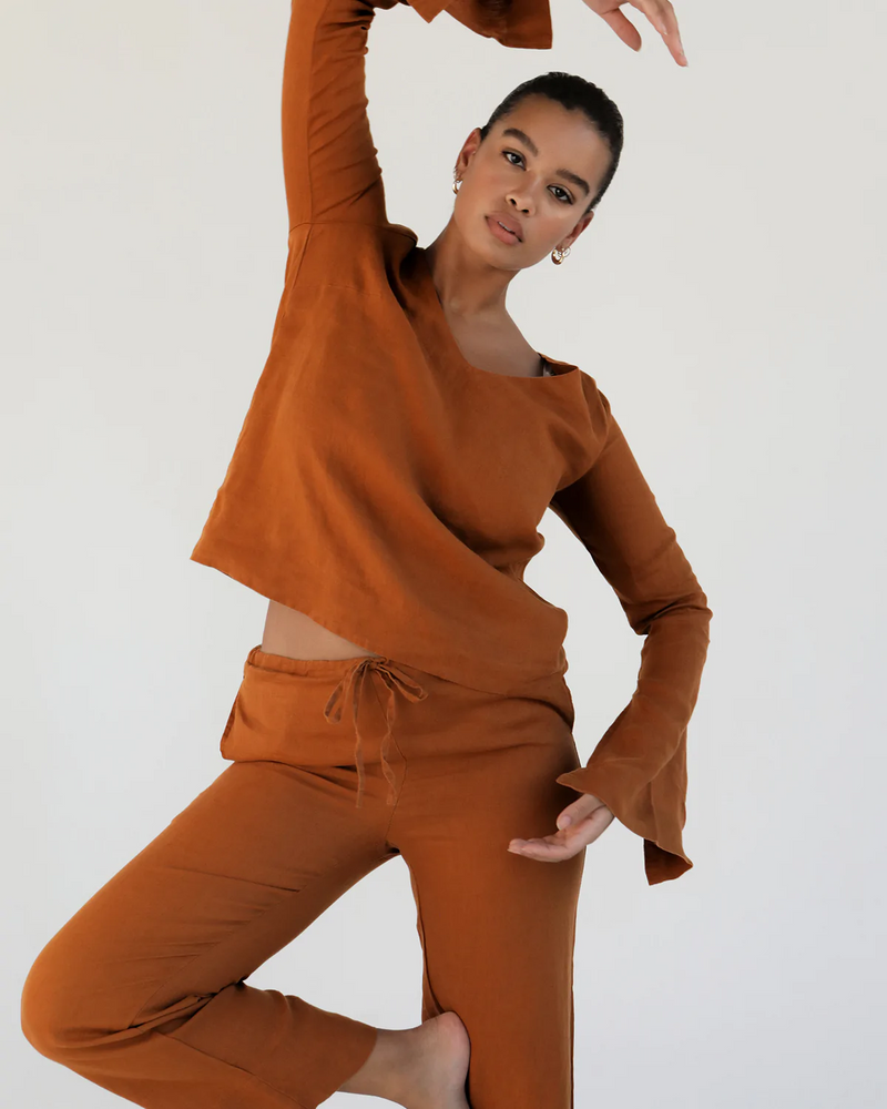 Rust 100% French Flax Linen Top