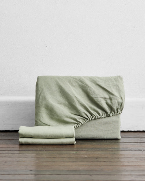 Sage 100% French Flax Linen Fitted Sheet Set