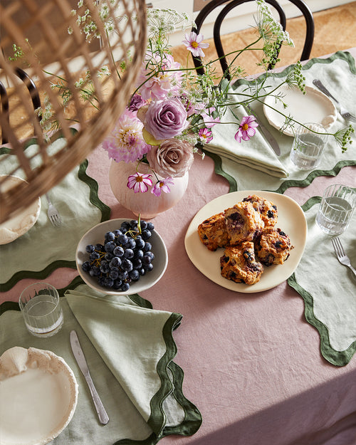 Sage & Olive 100% French Flax Linen Scalloped Placemats (Set of Four)