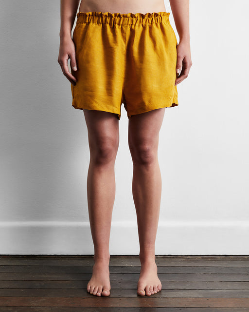 Turmeric 100% French Flax Linen Shorts