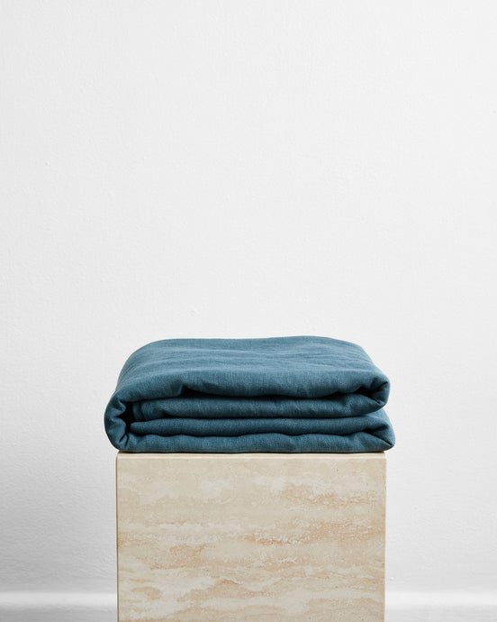 Petrol 100% French Flax Linen Throw