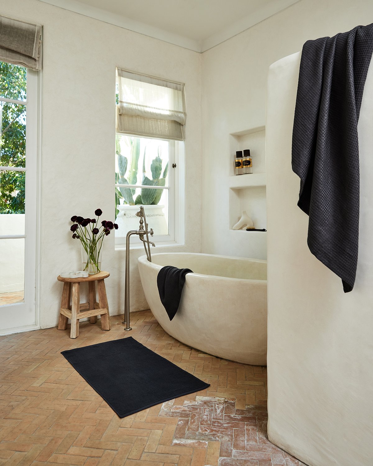 Charcoal 100% French Flax Linen Bath Mat