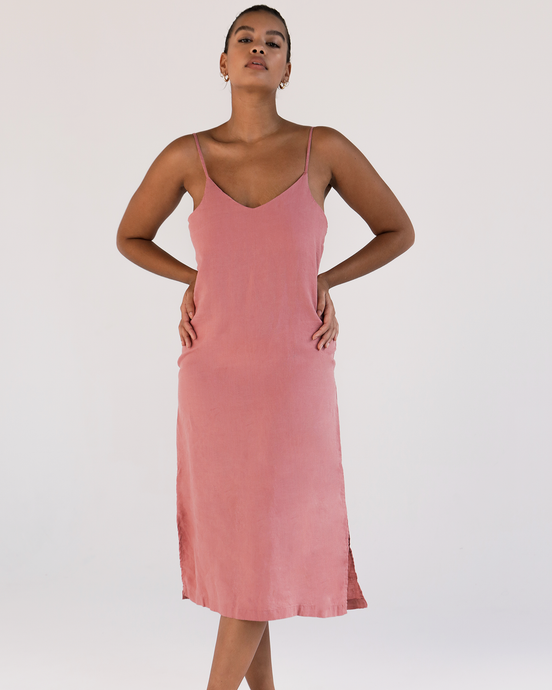 Pink Clay 100% French Flax Linen Midi Dress