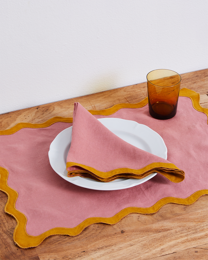 Pink Clay & Turmeric 100% French Flax Linen Scalloped Napkins (Set of Four)