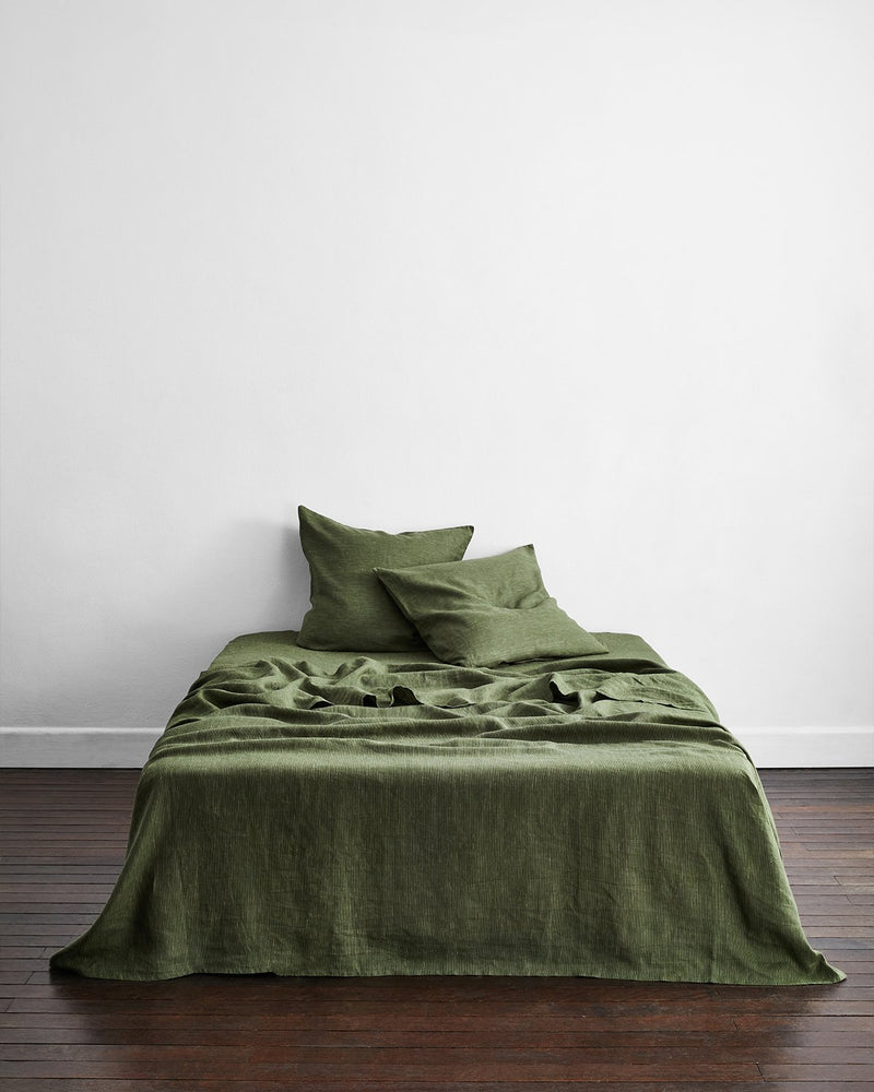 Olive Stripe 100% French Flax Linen European Pillowcases (Set of Two)