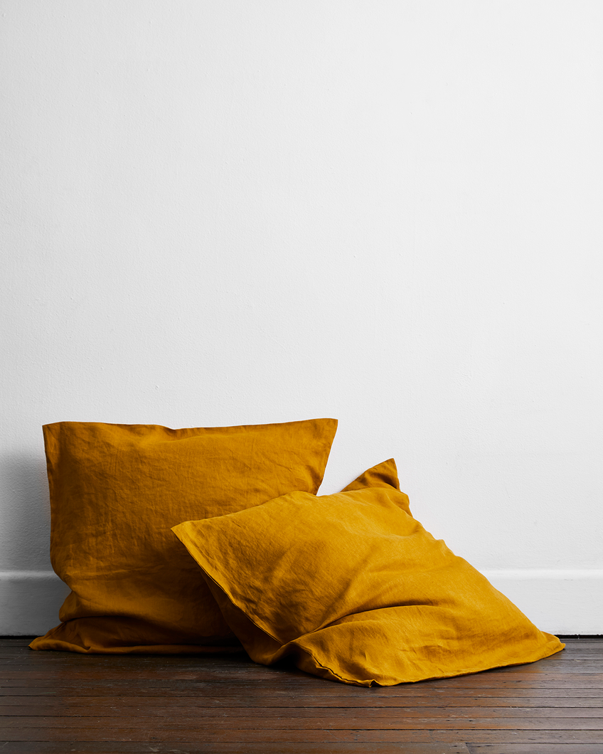 Turmeric 100% French Flax Linen European Pillowcases (Set of Two)