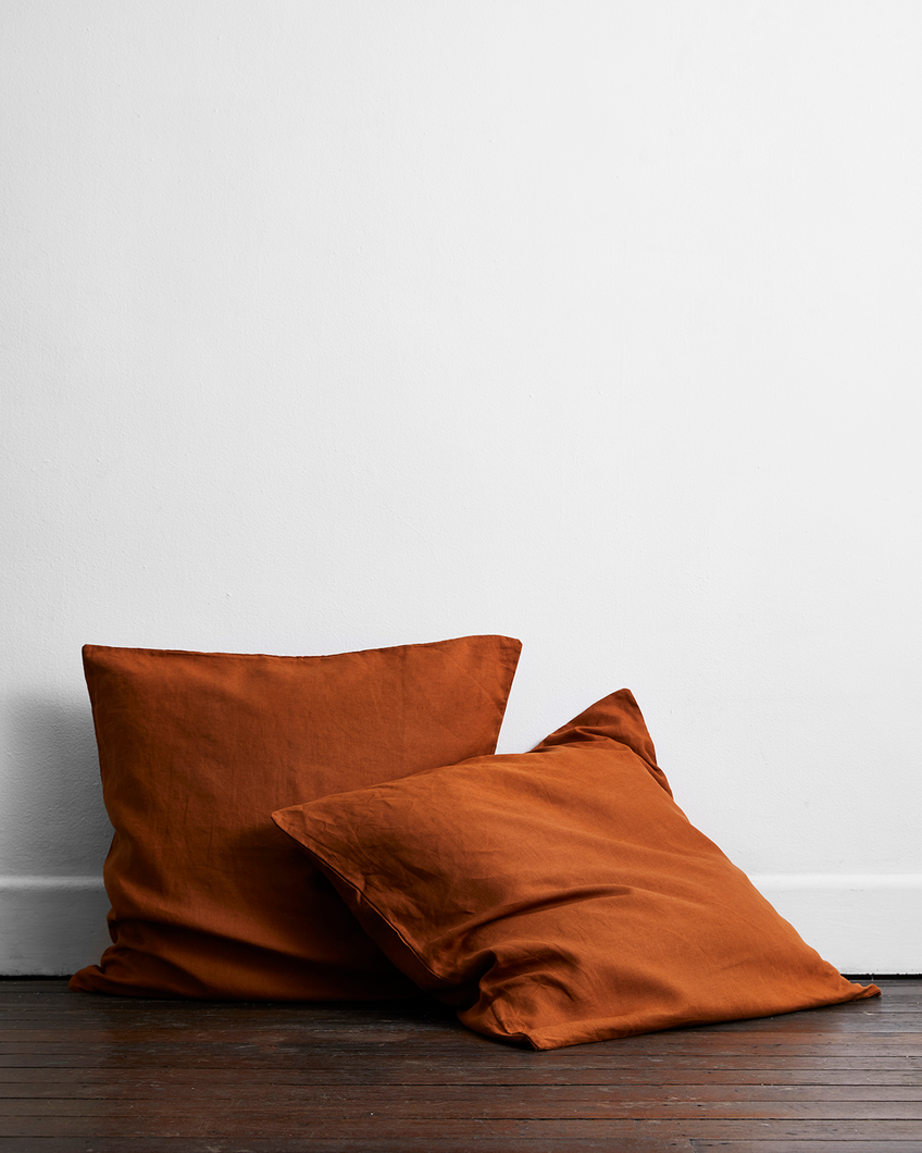 Rust 100% French Flax Linen European Pillowcases (Set of Two)