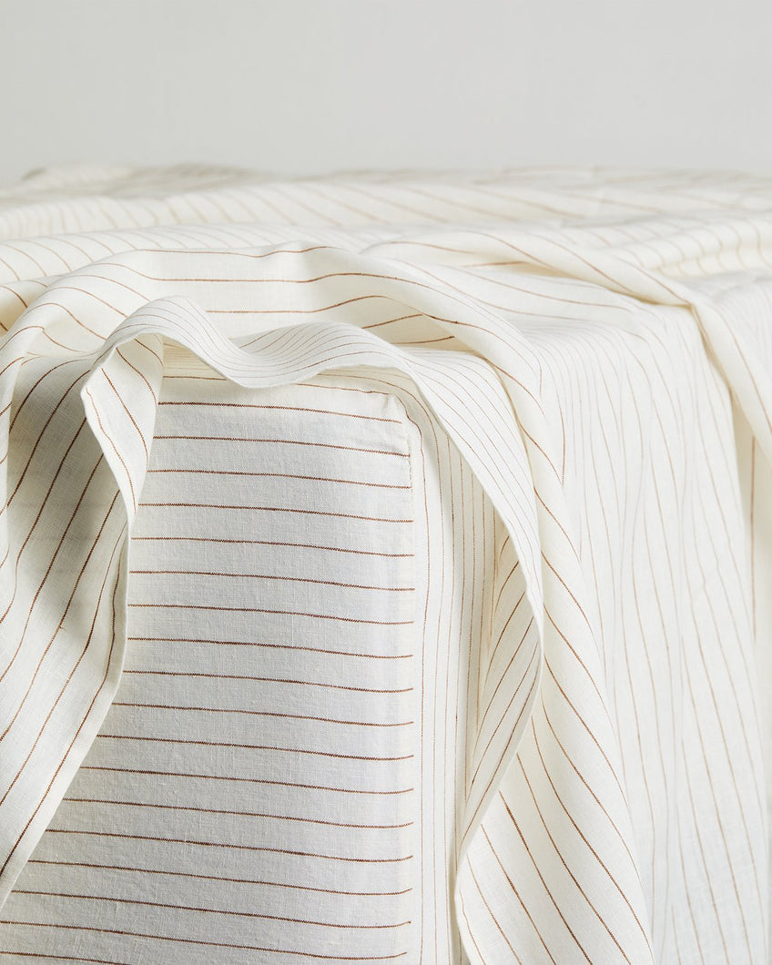 Rust Stripe 100% French Flax Linen Fitted Sheet