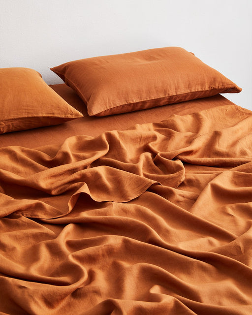 Rust 100% French Flax Linen Flat Sheet