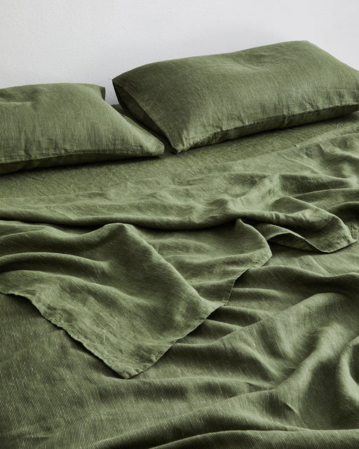 Olive Stripe 100% French Flax Linen Sheet Set