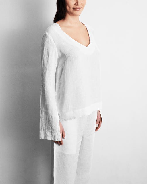 White 100% French Flax Linen Top