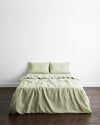 Sage & Olive Stripe 100% French Flax Linen Bedding Set