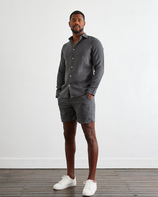 Charcoal 100% French Flax Linen Men's Long Sleeve Shirt
