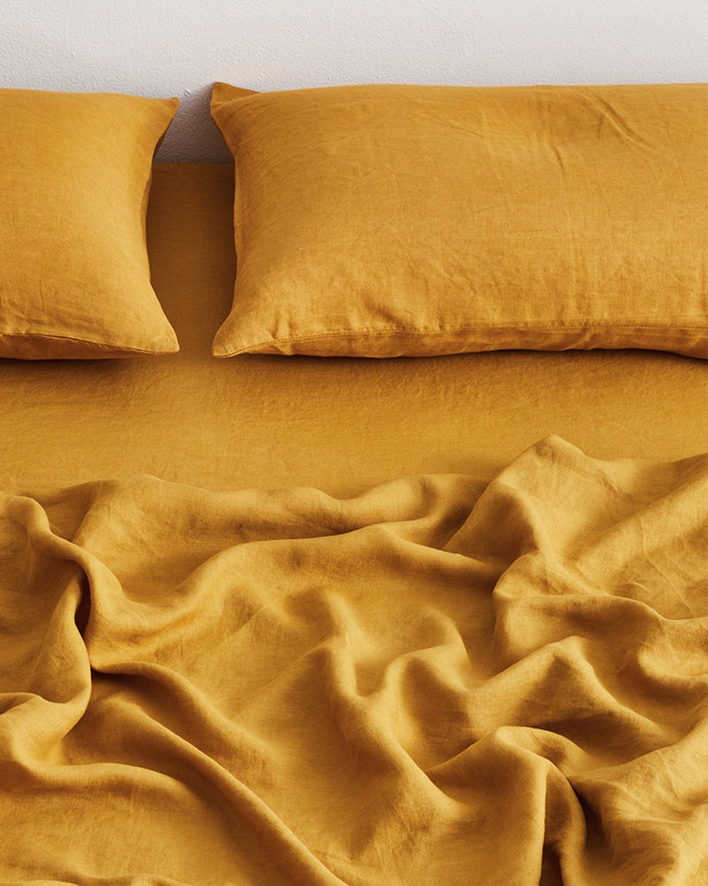 Turmeric 100% French Flax Linen Fitted Sheet
