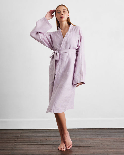 Lilac 100% French Flax Linen Classic Robe