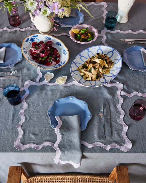 Mineral & Lilac 100% French Flax Linen Scalloped Placemats (Set of Four)