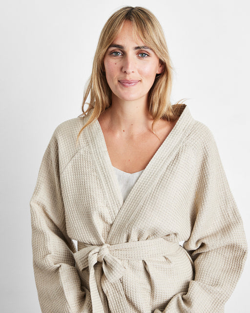 Oatmeal 100% French Flax Linen Waffle Robe