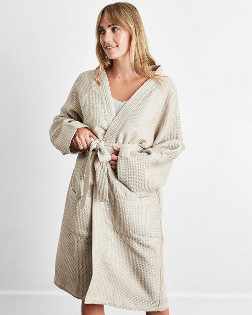 Oatmeal 100% French Flax Linen Waffle Robe