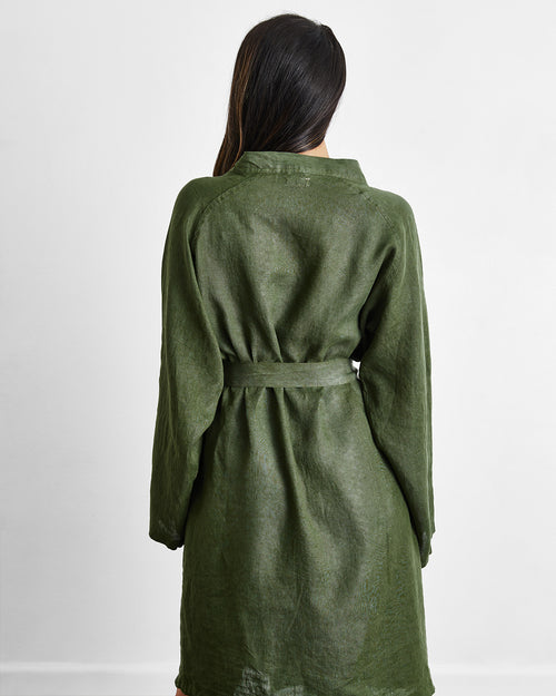 Olive 100% French Flax Linen Classic Robe