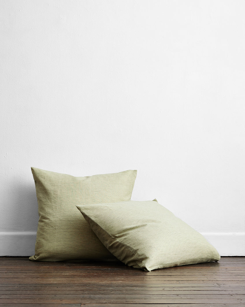 Sage & Olive Stripe 100% French Flax Linen European Pillowcases (Set of Two)