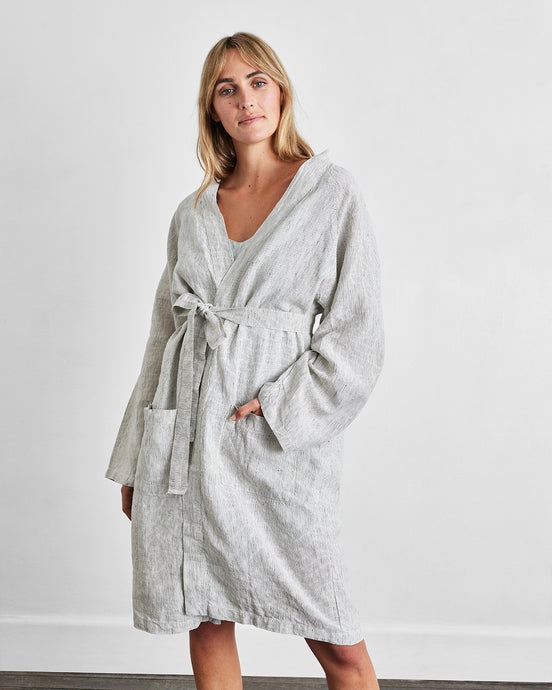 Pinstripe 100% French Flax Linen Classic Robe