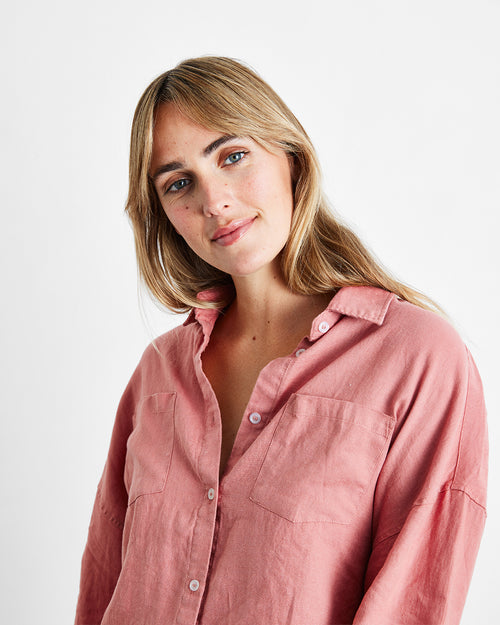 Pink Clay 100% French Flax Linen Long Sleeve Shirt