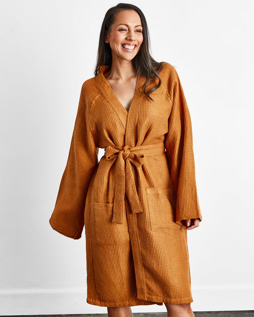 Rust 100% French Flax Linen Waffle Robe