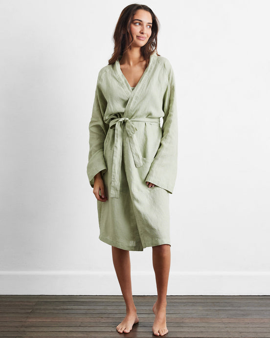 Sage 100% French Flax Linen Classic Robe