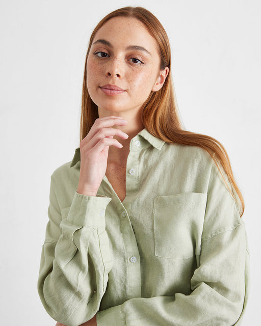 Sage 100% French Flax Linen Long Sleeve Shirt