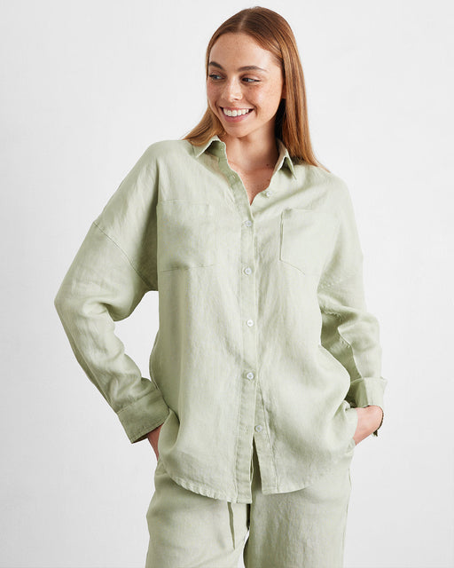 Sage 100% French Flax Linen Long Sleeve Shirt