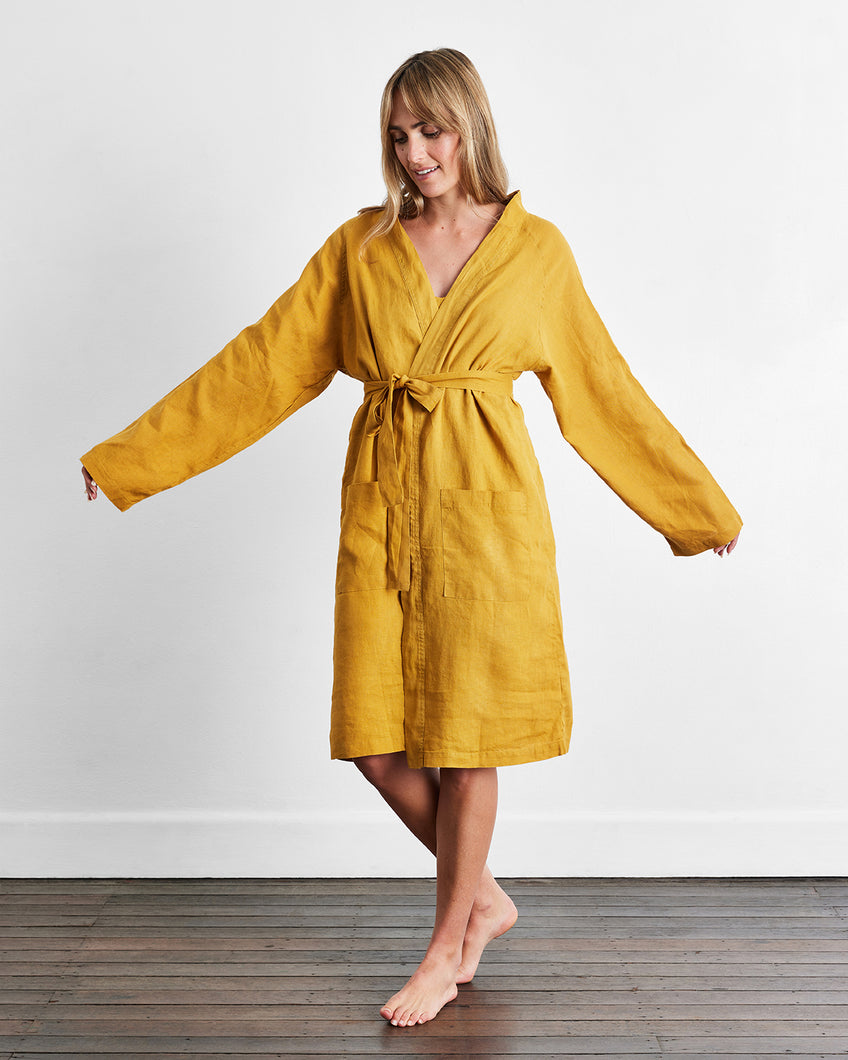 Turmeric 100% French Flax Linen Classic Robe