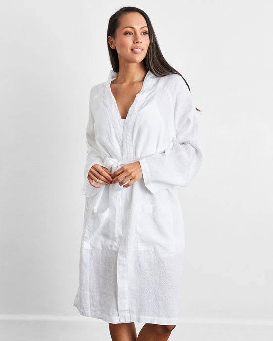 White 100% French Flax Linen Classic Robe